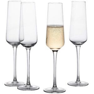 vintorio goodglassware champagne flutes (set of 4) 8.5 oz – tall, long stem, crystal clear, classic, and seamless tower design - dishwasher safe, quality sparkling wine stemware