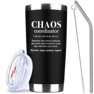 athand office gifts for men,chaos coordinator tumbler with lid straw,20 oz stainless steel coworker coffee mugs gifts for men,novelty fathers day birthday gifts idea for dad (black)