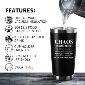 ATHAND Office Gifts For Men,Chaos Coordinator Tumbler With Lid Straw,20 oz Stainless Steel Coworker Coffee Mugs Gifts For Men,Novelty Fathers Day Birthday Gifts Idea for Dad (Black)