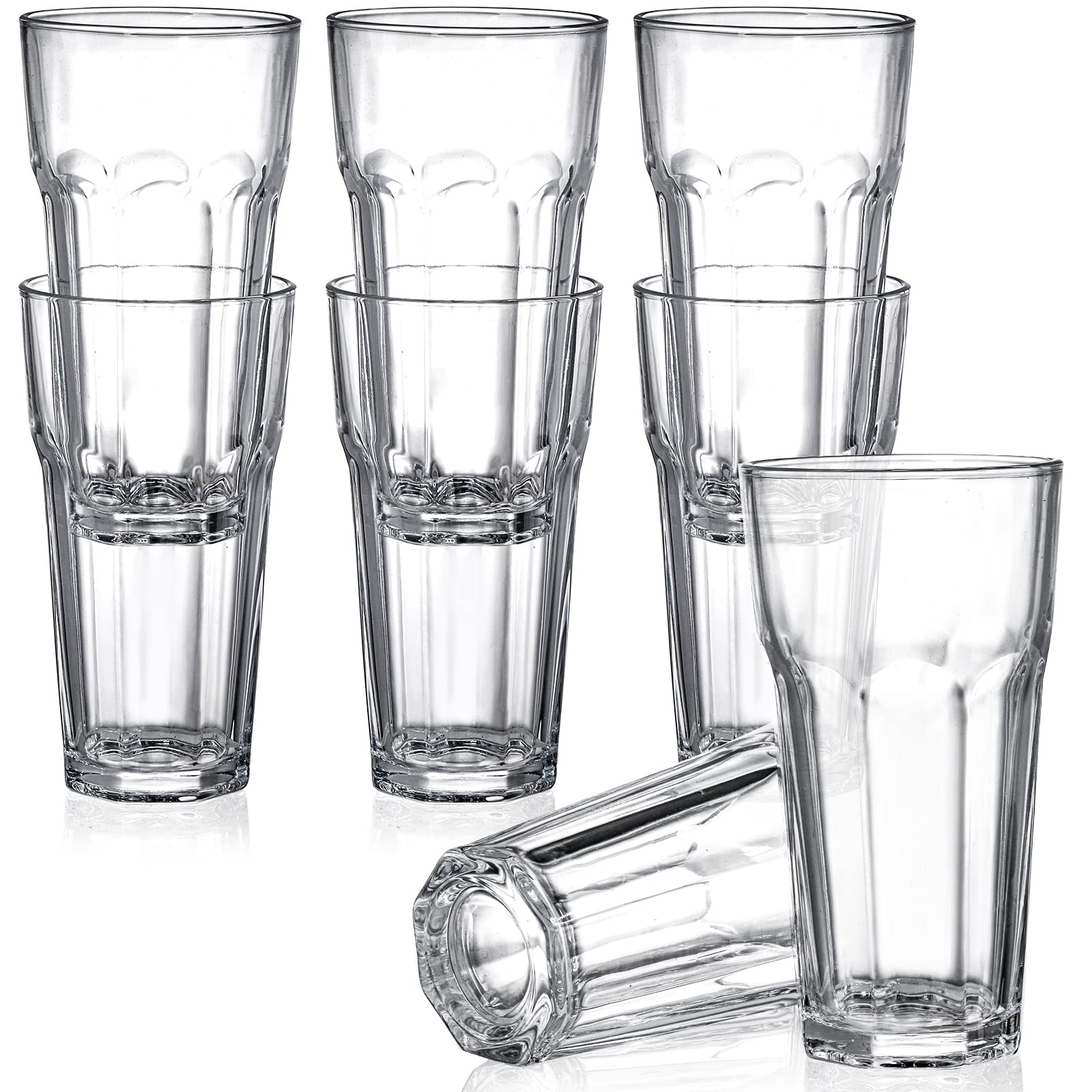 Yopay Set of 8 Highball Drinking Glasses, 12oz Lead-Free Tempered Water Glasses Thick Heavy Base, Clear Iced Hot Tea Glassware for Cocktail, Juice, Milkshake, Coke, Soda Beer Tumbler Cup