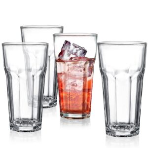 Yopay Set of 8 Highball Drinking Glasses, 12oz Lead-Free Tempered Water Glasses Thick Heavy Base, Clear Iced Hot Tea Glassware for Cocktail, Juice, Milkshake, Coke, Soda Beer Tumbler Cup