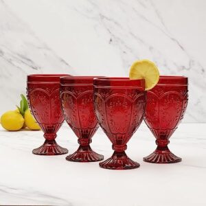 Fitz and Floyd Trestle Glassware Ornate Goblets, 4 Count (Pack of 1), Red