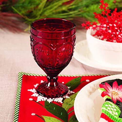 Fitz and Floyd Trestle Glassware Ornate Goblets, 4 Count (Pack of 1), Red