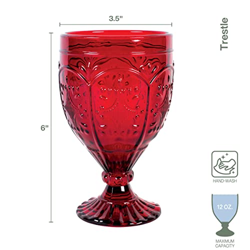 Fitz and Floyd Trestle Glassware Ornate Goblets, 4 Count (Pack of 1), Red