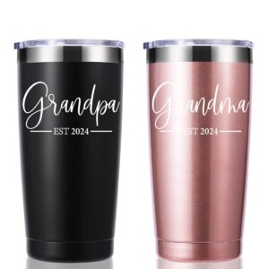 grandpa grandma est 2024 20 oz tumbler.anniversary new grandpa grandma grandparents grandparents to be newborn gifts.fathers mothers grandfathers grandmothers day couples gifts.(black&rose gold)