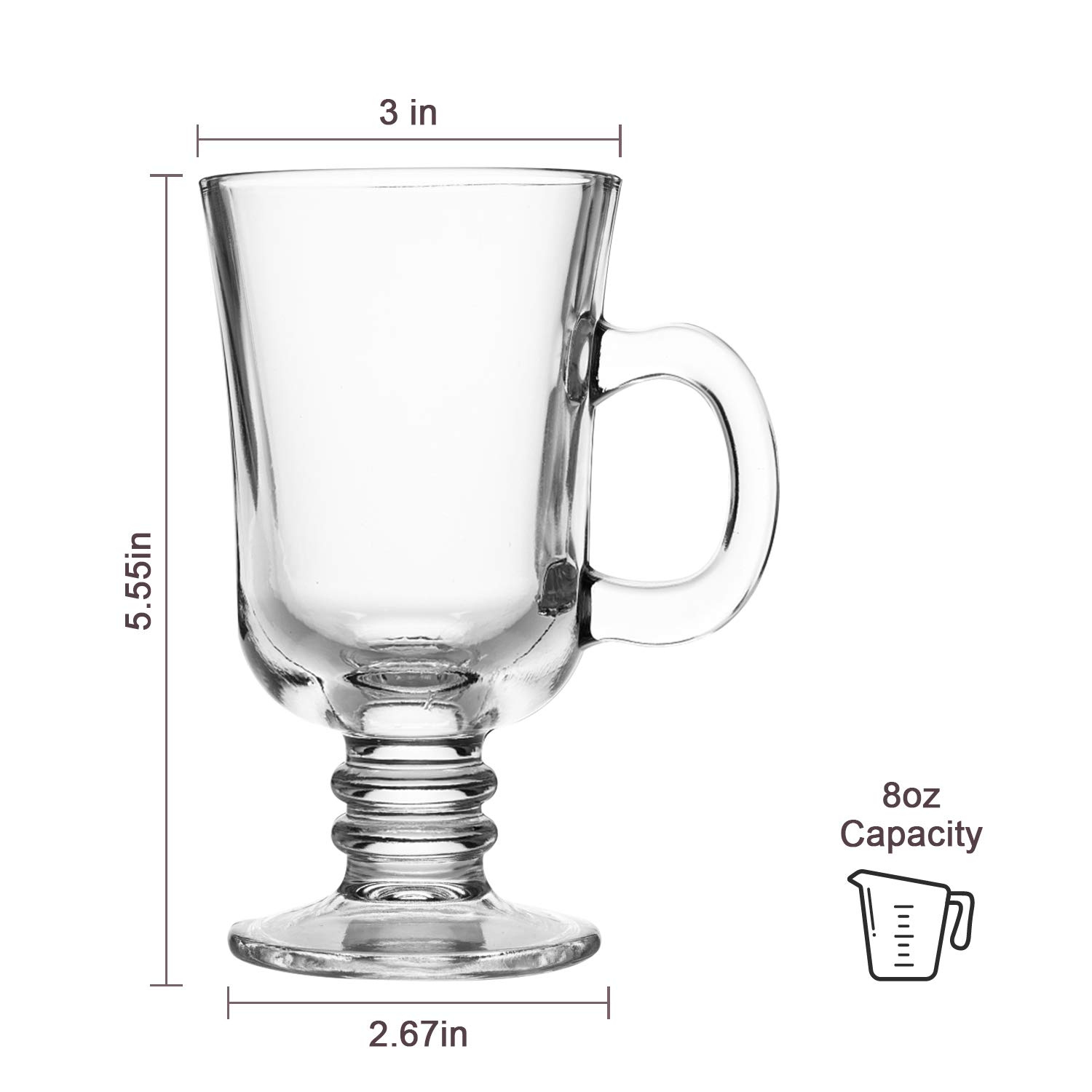 QAPPDA 8oz Coffee Mug, Glass Mugs With Handle,Clear Cups With Handle,Glass Cup Tea Cup Drinkware For Beer,Juice,Beverages,High Base Glass Latte Cups Cappuccino Mugs,Irish Coffee Mugs Set of 8 KTZB22…