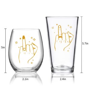 Futtumy Ring Finger Stemless Wine Glass & Beer Glass Set, Unique Engagement Gift Wedding Gift Bride and Groom Gift Mr and Mrs Gift Bridal Shower Gift for Couple Newlywed Mr & Mrs