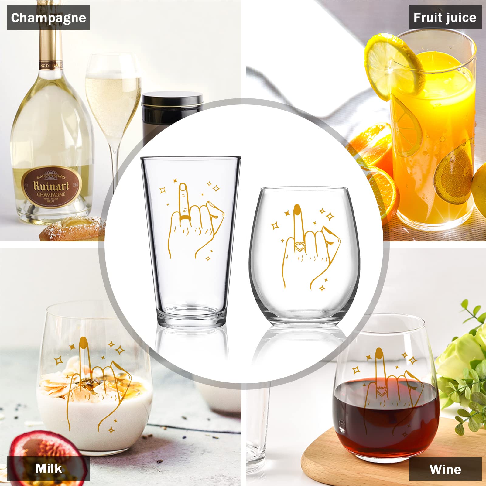 Futtumy Ring Finger Stemless Wine Glass & Beer Glass Set, Unique Engagement Gift Wedding Gift Bride and Groom Gift Mr and Mrs Gift Bridal Shower Gift for Couple Newlywed Mr & Mrs