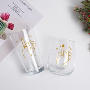 Futtumy Ring Finger Stemless Wine Glass & Beer Glass Set, Unique Engagement Gift Wedding Gift Bride and Groom Gift Mr and Mrs Gift Bridal Shower Gift for Couple Newlywed Mr & Mrs