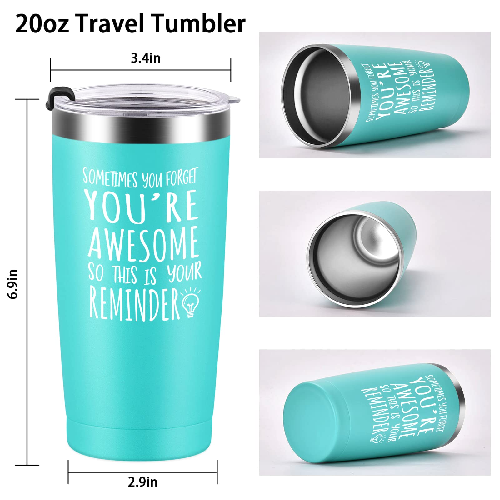 Qtencas 2 Pack Thank You Gifts for Women, You're Awesome Stainless Steel Insulated Travel Tumbler, Graduation Appreciation Gifts for Women Her Friend Teacher Mom Coworker Sister(20Oz, Rose Gold& Mint)