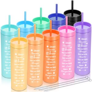 meanplan 10 pieces inspirational skinny tumblers always remember you are braver than you believe, inspirational gifts for teachers friend birthday, 16 oz colored double walled plastic cup with straw