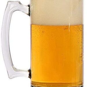 VAMB LLC Large Glass Beer Mug Freezer Safe, Heavy Beer Stein with Handle & 2 Stainless Steel Ice Cubes Set for Men, 26 oz Mug