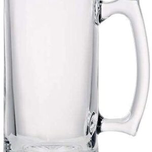 VAMB LLC Large Glass Beer Mug Freezer Safe, Heavy Beer Stein with Handle & 2 Stainless Steel Ice Cubes Set for Men, 26 oz Mug