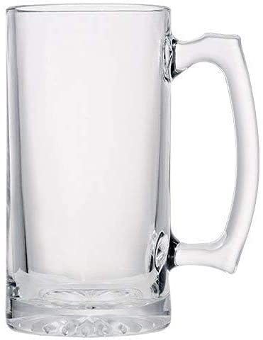 VAMB LLC Large Glass Beer Mug Freezer Safe, Heavy Beer Stein with Handle & 2 Stainless Steel Ice Cubes Set for Men, 26 oz Mug