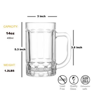 COKTIK 8 Pack Heavy Large Beer Glasses with Handle - 14 Ounce Glass Steins, Classic Beer Mug glasses Set