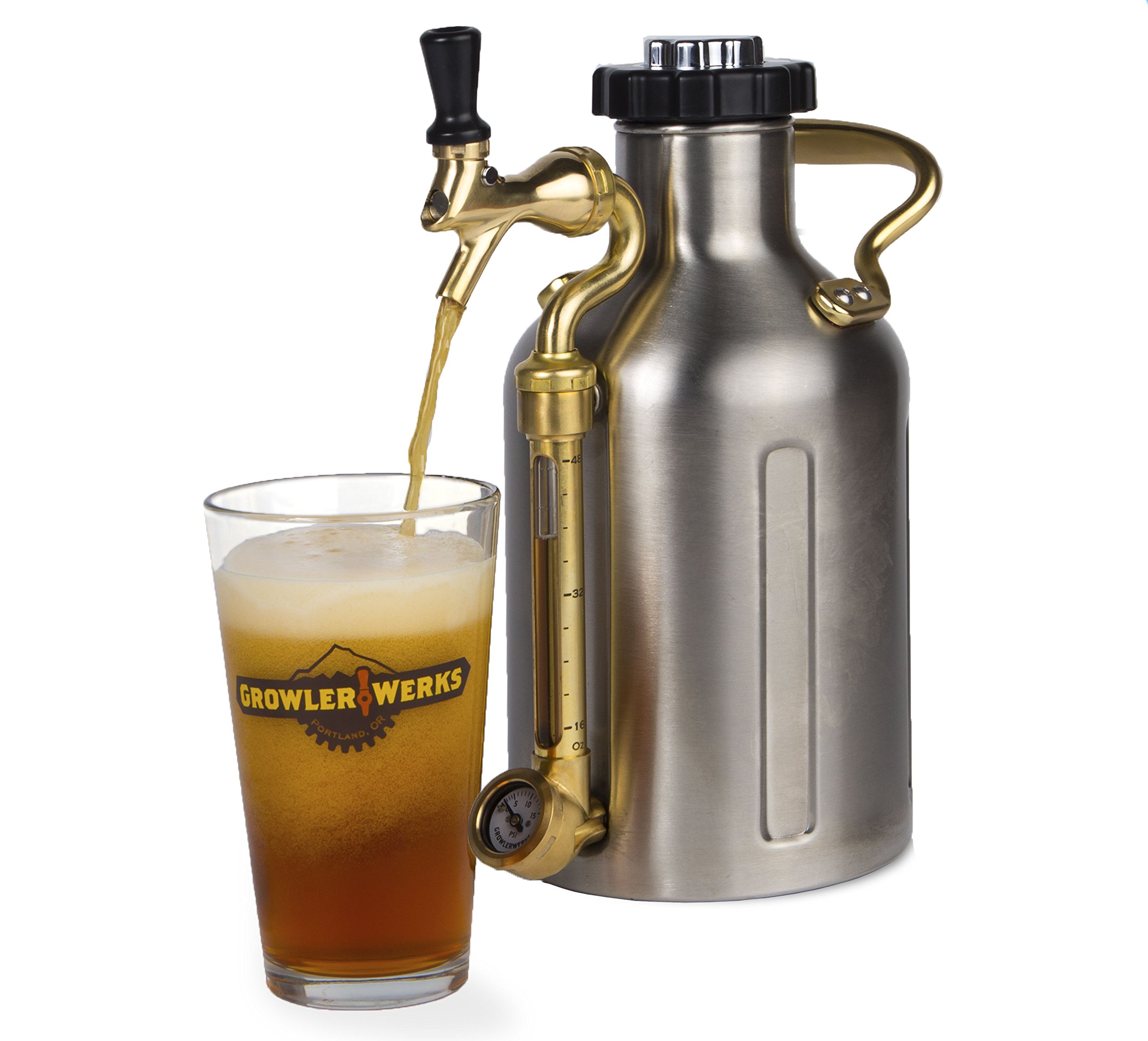 GrowlerWerks uKeg Carbonated Growler-Great Gift for Beer Lovers, 64 oz, Stainless Steel