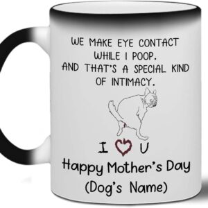 WHIDOBE Personalized We Make Eye Contact While I Poop Dog Mug, Custom Dog, Dog Mom Gifts, Dog Dad, Dog Owners, Puppy Lovers, Color Changing Happy Mothers Day Fathers Day Mug, Gifts Custom Dog's Name