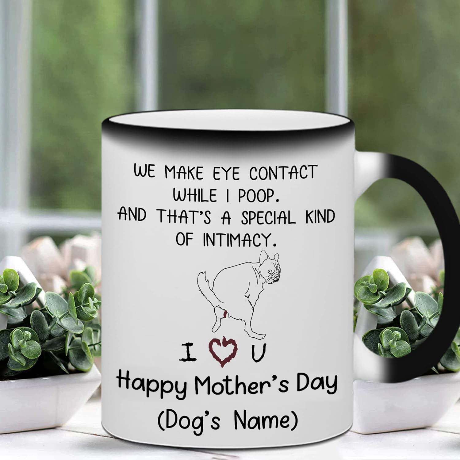 WHIDOBE Personalized We Make Eye Contact While I Poop Dog Mug, Custom Dog, Dog Mom Gifts, Dog Dad, Dog Owners, Puppy Lovers, Color Changing Happy Mothers Day Fathers Day Mug, Gifts Custom Dog's Name