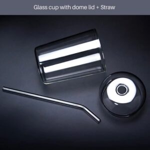 2 Pcs set Glass Cups with Lids and Straws 16oz - Coffee Ice Tea Water Boba Tea Smoothie Cocktail Reusable Clear Glass Drinking Cup with Dome Lid and Glass Straw - Hot & Cold Dishwasher safe