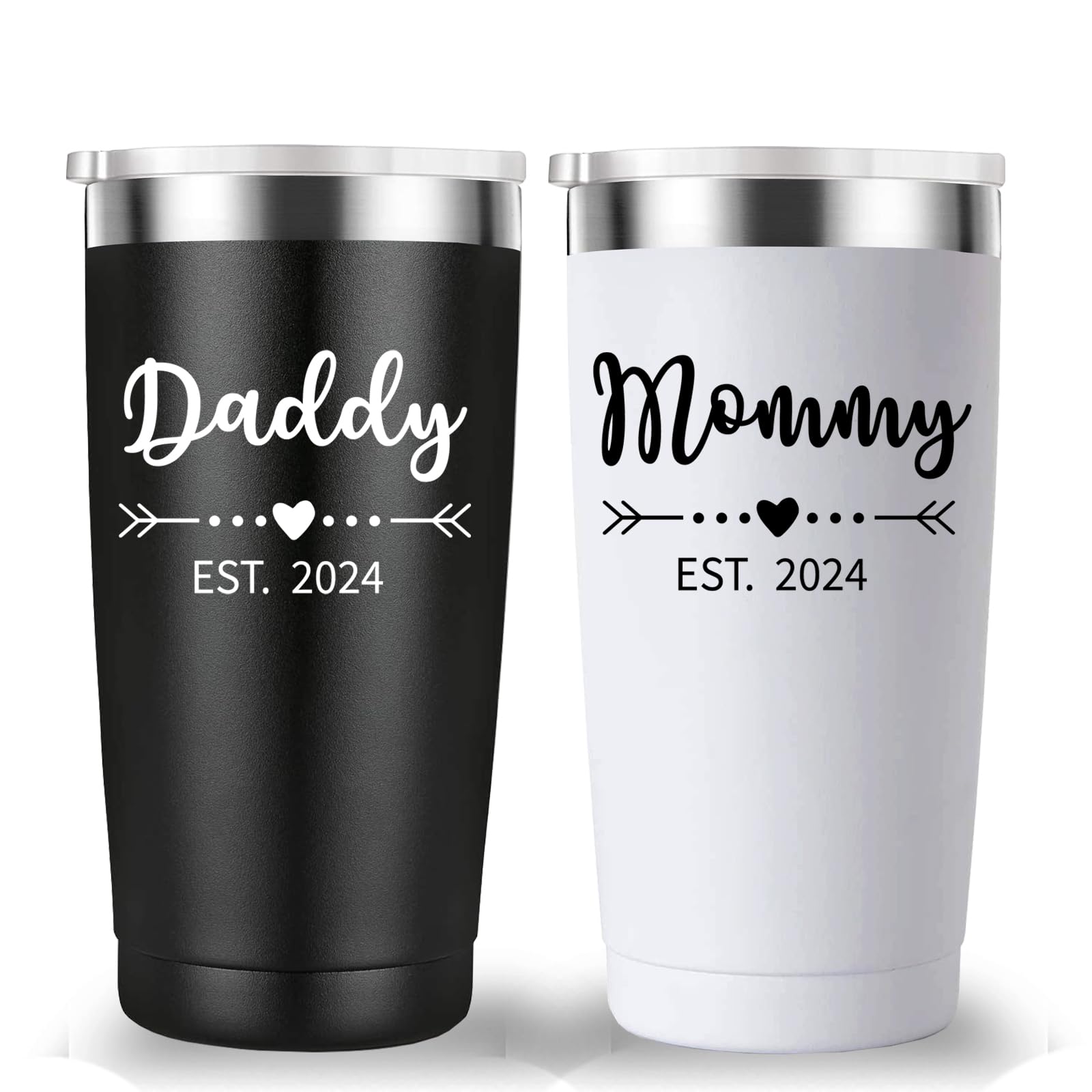 Daddy and Mommy Est 2024 Travel Mug Tumbler.New Parents Pregnancy Gifts.Fathers Day Mothers Day Birthday Christmas Gifts Ideas for New Mom Dad.Parents to Be Baby Shower Gifts(20oz Black&White)