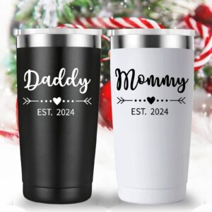 Daddy and Mommy Est 2024 Travel Mug Tumbler.New Parents Pregnancy Gifts.Fathers Day Mothers Day Birthday Christmas Gifts Ideas for New Mom Dad.Parents to Be Baby Shower Gifts(20oz Black&White)