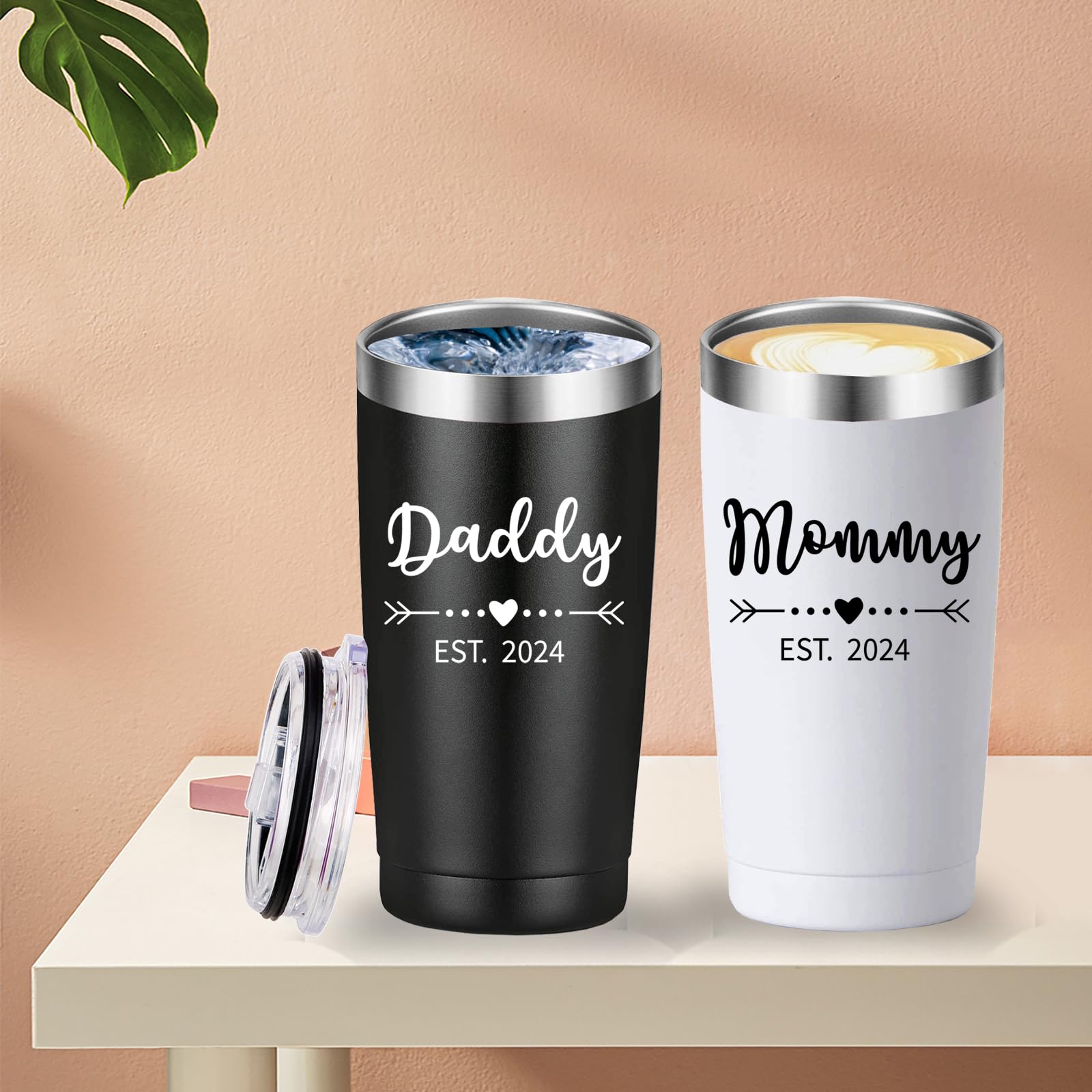 Daddy and Mommy Est 2024 Travel Mug Tumbler.New Parents Pregnancy Gifts.Fathers Day Mothers Day Birthday Christmas Gifts Ideas for New Mom Dad.Parents to Be Baby Shower Gifts(20oz Black&White)