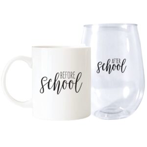 canopy street before school/after school coffee mug and stemless wine cup gift set/teacher appreciation/daycare provider thank you/back to school drinkware