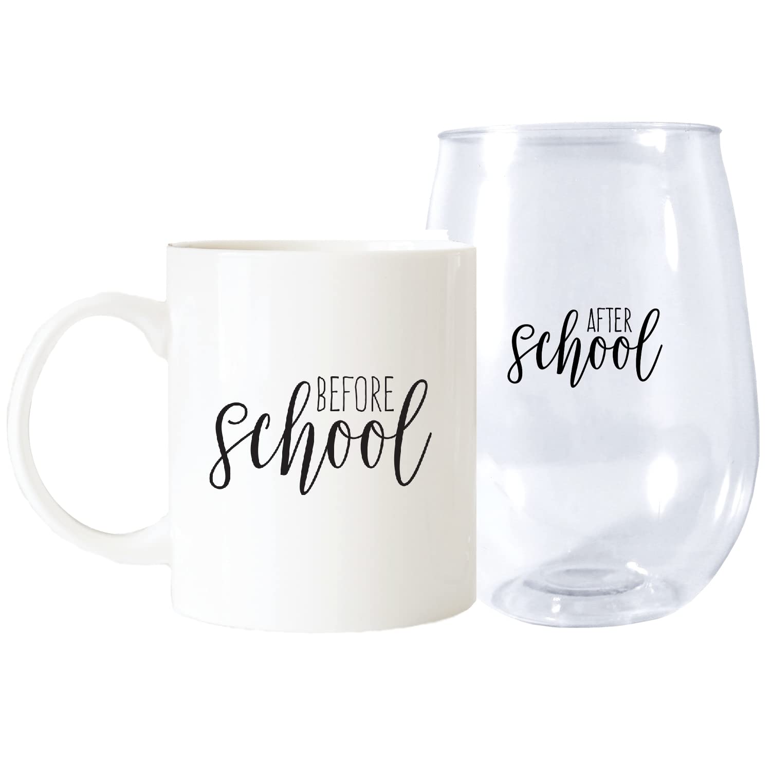 Canopy Street Before School/After School Coffee Mug And Stemless Wine Cup Gift Set/Teacher Appreciation/Daycare Provider Thank You/Back To School Drinkware