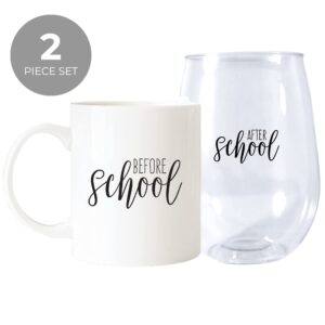 Canopy Street Before School/After School Coffee Mug And Stemless Wine Cup Gift Set/Teacher Appreciation/Daycare Provider Thank You/Back To School Drinkware