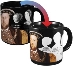 henry viii disappearing coffee mug - add hot water and watch henry's wives disappear - comes in a fun gift box - by the unemployed philosophers guild, 10fl oz