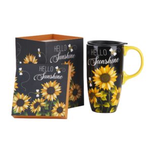 topadorn sunflower ceramic mug coffee cup with lid and matching gift box latte mug,17oz.hello, sunshine