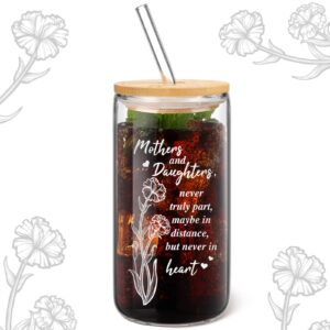 gejoy gifts for mom from daughter mothers day gifts from daughter birthday presents for mom 16oz coffee glass mom funny can beer glass with bamboo lids and straw (tulip)
