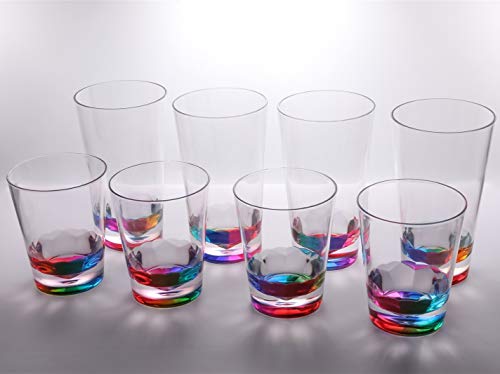 Xinguo yefu plastic 14oz and 22oz Rainbow Colored Acrylic Glasses, Set of 8 BPA Free