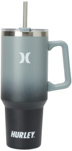 hurley tumbler thermos - 40oz double wall vacuum insulated travel mug with handle - bpa free stainless steel water bottle - leak proof hot and cold coffee car cup, size 40 oz, gradient charcoal