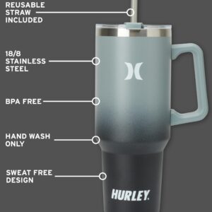 Hurley Tumbler Thermos - 40oz Double Wall Vacuum Insulated Travel Mug with Handle - BPA Free Stainless Steel Water Bottle - Leak Proof Hot and Cold Coffee Car Cup, Size 40 oz, Gradient Charcoal