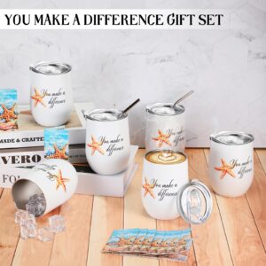 Set of 10 Thank You Gifts Make a Difference Gift Employee Appreciation Bulk 12oz Stainless Steel Tumbler Cup Starfish Motivational Poem Cards for Volunteer Staff Secretary Assistant Nurse