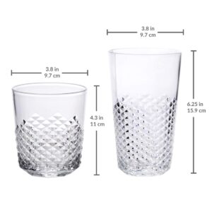 Cupture Diamond Plastic Tumblers BPA Free, 24 oz/14 oz, 8-Pack (Clear)