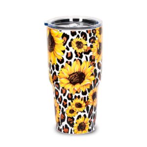 yhshyzh 30 oz tumbler cups with lid sunflower stainless steel travel coffee mugs personalized leopard print insulated cups sunflowers gifts for women(30oz, leopard sunflower)
