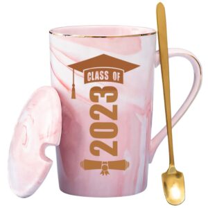class of 2023 graduation gifts for her, college high school graduate congratulations presents for grils daughter, 14oz pink marble coffee mug with lid spoon, going places compass bracelet, gift box