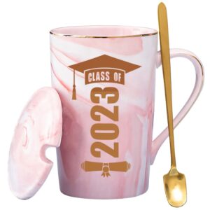 Class of 2023 Graduation Gifts for Her, College High School Graduate Congratulations Presents for Grils Daughter, 14oz Pink Marble Coffee Mug with Lid Spoon, Going Places Compass Bracelet, Gift Box