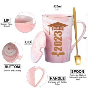 Class of 2023 Graduation Gifts for Her, College High School Graduate Congratulations Presents for Grils Daughter, 14oz Pink Marble Coffee Mug with Lid Spoon, Going Places Compass Bracelet, Gift Box