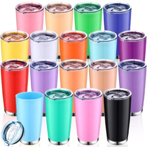 18 pcs colorful plastic tumblers with lid, plastic tumblers drinking glasses 20 oz, as material plastic cup tumbler cup bulk for juice, coffee, cold drinks, diy craft glasses, gifts