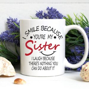 Toshiy I Smile Because You Are My Sister Mug I Laugh Because Sister Coffee Mug Coffee Cups for Sisters Birthday Gifts for Sister In Law from Sister Brother Sister Sis Mug 11 Ounce