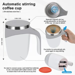 JELOVA Electric Magnetic Stirring Coffee Mug, Electric Mixing Mug, Automatic Funny Self Mixing Cup, Stainless Steel Travel Cup for Chocolate, Milk, Tea, Office, Home, Kitchen, 12 oz/350ml, White