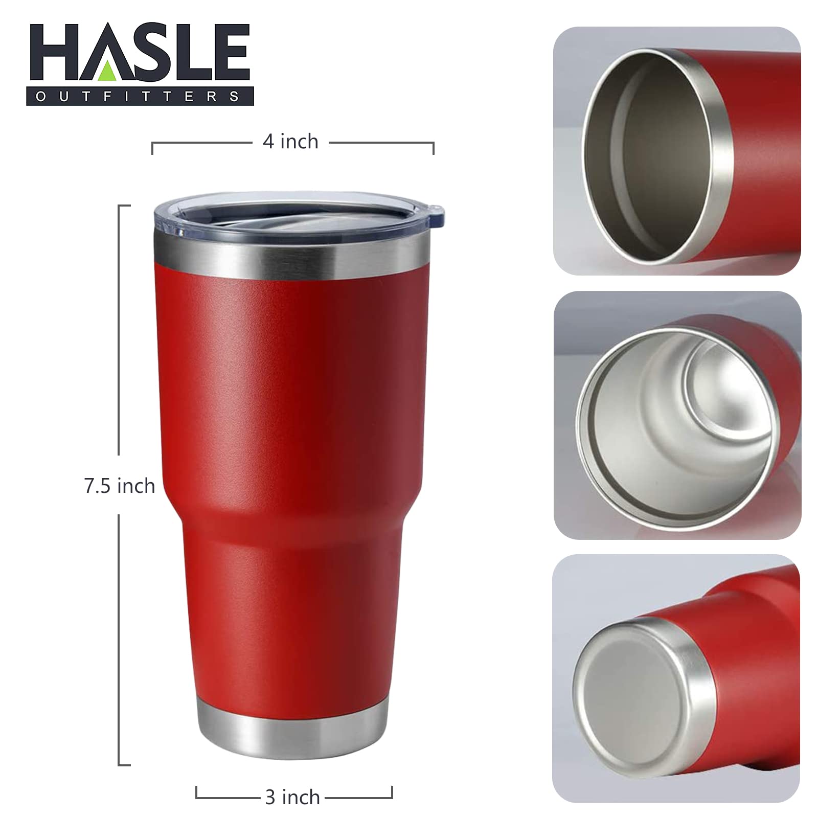 HASLE OUTFITTERS 30oz Stainless Steel Tumbler, Double Wall Vacuum Insulated Travel Mug Tumbler, Durable Insulated Coffee Mug, Gift Box Set (Red, 8)