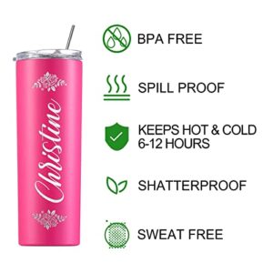 Slocenk Personalized Tumbler with Lid and Straw for Women Custom Stainless Steel Cups with Name Customized Gifts Laser Engraved 20oz