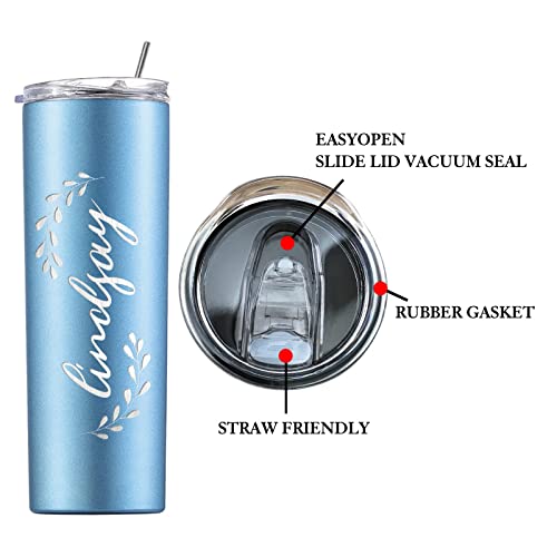 Slocenk Personalized Tumbler with Lid and Straw for Women Custom Stainless Steel Cups with Name Customized Gifts Laser Engraved 20oz