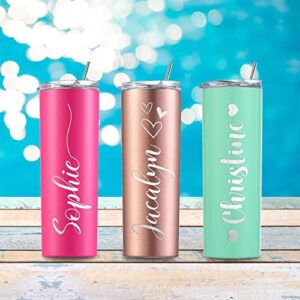 Slocenk Personalized Tumbler with Lid and Straw for Women Custom Stainless Steel Cups with Name Customized Gifts Laser Engraved 20oz