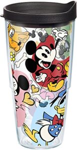 tervis disney - classic characters tumbler with wrap and black lid 24oz, clear