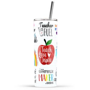 younique designs teacher appreciation coffee tumbler with straw and lid, 20 oz, insulated stainless steel skinny tumbler for women, best teacher ever tea tumbler, water tumbler